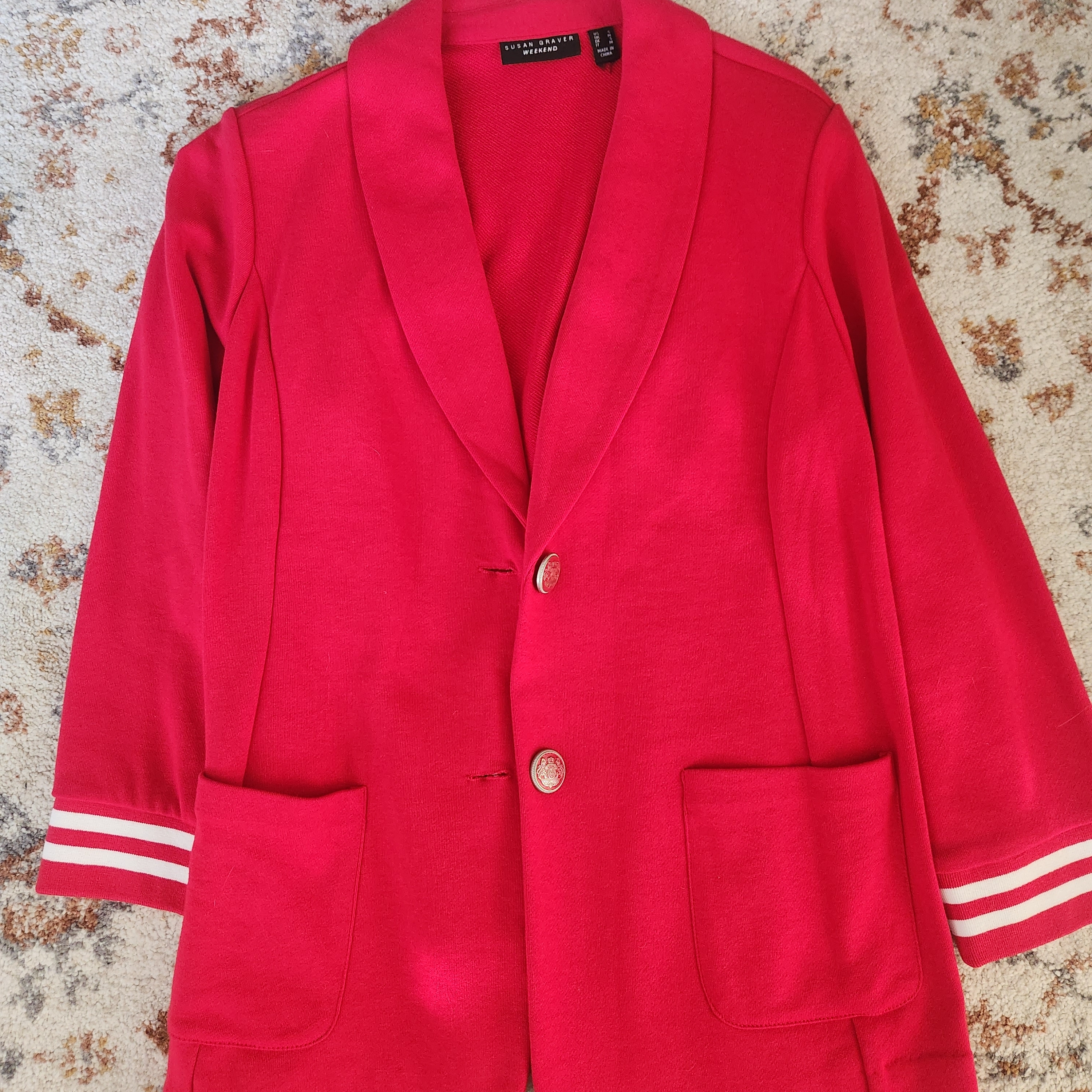 Susan Graver Weekend Marina Knit 3/4-Sleeve Blazer With Rib Knit Cuffs